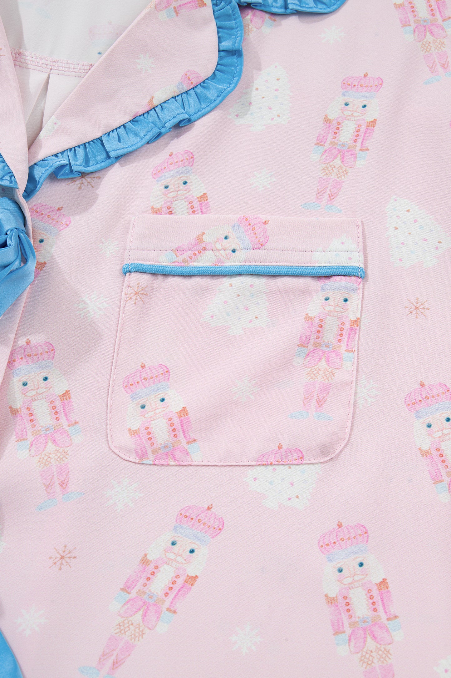 Pink Bow Tie Front Christmas Nutcracker Long Sleeve Shirt Shorts Pajama Set